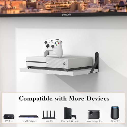 DAWASAPAT Projector Shelf/Modem Shelf/Router Shelf/Cable Box Wall Mount/Router Wall Mount, 15.7" x 9.8"(Lx W) White Projector Holder Stand Accessories with Cable Ties - color: White