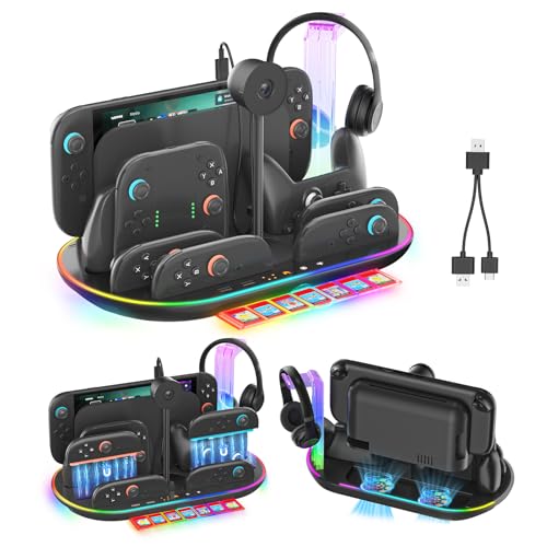 Switch 2 Charging Dock Multifunctional Organizer Station | Switch 2 Joycon Charging Dock,with Console Cooling Fan,Switch 2 Camera & Headset Holder,RGB Lighting