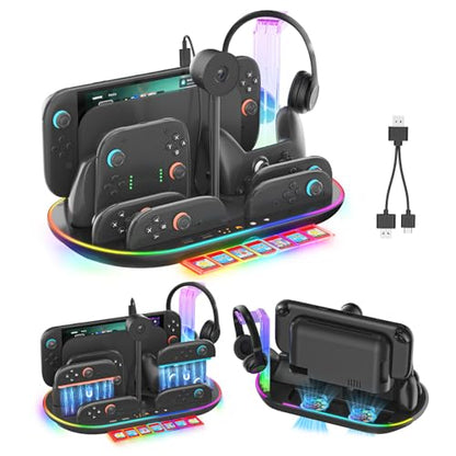 Switch 2 Charging Dock Multifunctional Organizer Station | Switch 2 Joycon Charging Dock,with Console Cooling Fan,Switch 2 Camera & Headset Holder,RGB Lighting