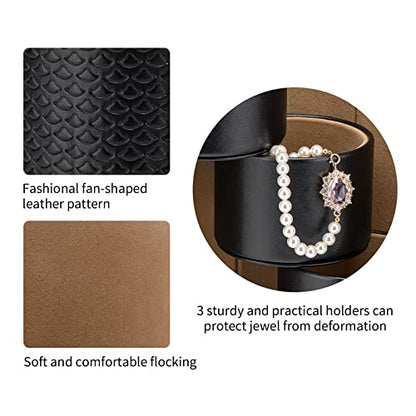 VLANDO Travel Jewelry Organizer, 3 Tier Roll Up Design, Hard Shell Storage | Stepped Sections Compartments Keep Jewelry Visible, Soft Lining Protect Pieces, Snap Closure, Travel Gift for Women Girl - color: Black