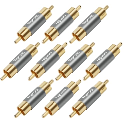 Gold Plated RCA Adapter 10 Pack, RCA Male to Male Coupler, RCA Male to Male Barrel Audio Video Connector Extender, Compatible with HDTV, Speaker, Amplifier, Car Audio, AV Receiver, Radio, Subwoofer - color: RCA Male to Male, size: 10 Pack