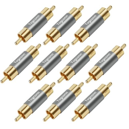 Gold Plated RCA Adapter 10 Pack, RCA Male to Male Coupler, RCA Male to Male Barrel Audio Video Connector Extender, Compatible with HDTV, Speaker, Amplifier, Car Audio, AV Receiver, Radio, Subwoofer - color: RCA Male to Male, size: 10 Pack