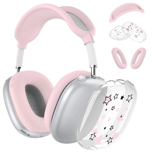 Silicone Case for AirPods Max Headphones, Clear Star Soft TPU Ear Cups Cover/Ear Pad Cover/Headband Protection for Apple AirPods Max USB-C/Lightning (2024/2020) (Pink) - color: Pink
