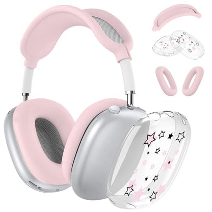 Silicone Case for AirPods Max Headphones, Clear Star Soft TPU Ear Cups Cover/Ear Pad Cover/Headband Protection for Apple AirPods Max USB-C/Lightning (2024/2020) (Pink) - color: Pink