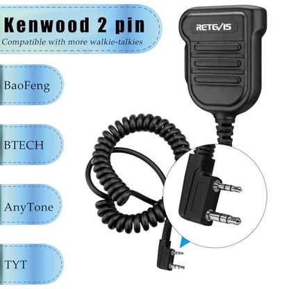 Retevis IP54 Waterproof Heavy Radio Microphone, 1 Pack | Police Walkie Talkie Shoulder Mic,for RT22/H777/RT21/RT68/RT86,Compatible with BAOFENG,Kenwood,BTECH,Rotatable Clip - style: Without AI Noise Reduction