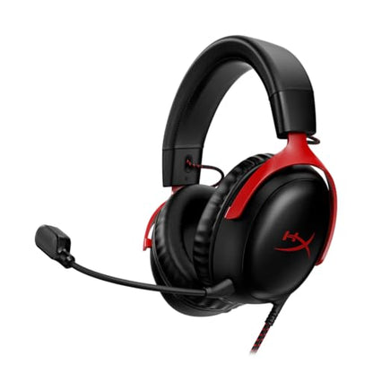 HyperX Cloud III – Wired Gaming Headset,PC,PS5,Xbox Series X|S,Angled 53mm Drivers,DTS Spatial Audio,Memory Foam,Durable Frame,Ultra-Clear 10mm Mic,USB-C,USB-A,3.5mm – Black/Red,(Pack of 10) - color: Black/Red, size: Regular (Pack of 10), style: Wired