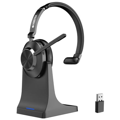 Wireless Headset with Mic for Work,Wireless Computer Headset(Bluetooth V5.3 + USB Dongle)w/Noise Cancelling Mic & Mute Button,Long Battery Life for Work,Zoom,Teams,Online Meetings,Home Office