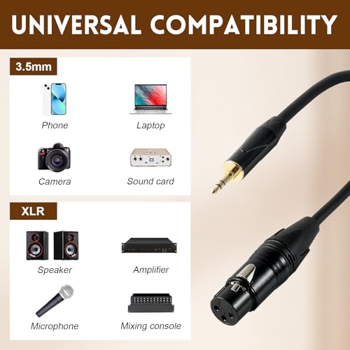 XLR Female to 1/8"(3.5mm) Male TRS Stereo Mic Cable, Audio Cable 1M (3FT) | Balanced Gold-Plated Plugs,Clear Sound, Low Noise,Tight Fit, Flexible PVC, For Amplifier, Laptop, Speaker - size: 3 Feet, style: XLR Female
