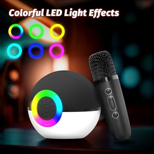 Mini Karaoke Machine Speaker for Kids Adults, Portable Bluetooth Microphone Song Toys with LED Light, Best Chritmas Birthday Festival Gift for 3 4 5 6 7 8+ Year Old Girls Boys (Black-2 Mic) - color: Black-2Mic
