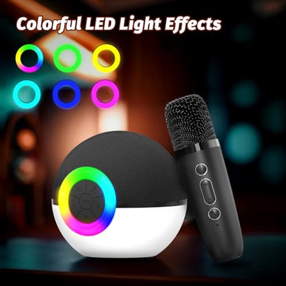Mini Karaoke Machine Speaker for Kids Adults, Portable Bluetooth Microphone Song Toys with LED Light, Best Chritmas Birthday Festival Gift for 3 4 5 6 7 8+ Year Old Girls Boys (Black-2 Mic) - color: Black-2Mic
