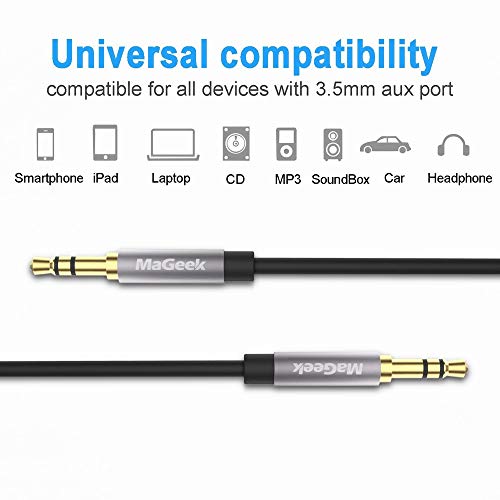 MaGeek 3.5mm Audio Aux Cord, Male to Male Auxiliary Audio Cable Compatible with Beats Headphones, iPhone, iPod, iPad, Car Audio, or Any Audio Device with 3.5mm Aux Port (Black) (1-Pack_10ft) - size: 1-Pack, 10 ft