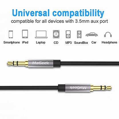 MaGeek 3.5mm Audio Aux Cord, Male to Male Auxiliary Audio Cable Compatible with Beats Headphones, iPhone, iPod, iPad, Car Audio, or Any Audio Device with 3.5mm Aux Port (Black) (1-Pack_3.3ft) - size: 1-Pack, 3.3 ft