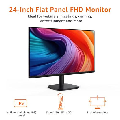 Amazon Basics 24 Inch (23.8 inch viewable) Monitor, FHD 1080P, Max 100Hz, VESA Compatible, Built-in Speakers, Black - size: 23.8 inch viewable, style: 100Hz