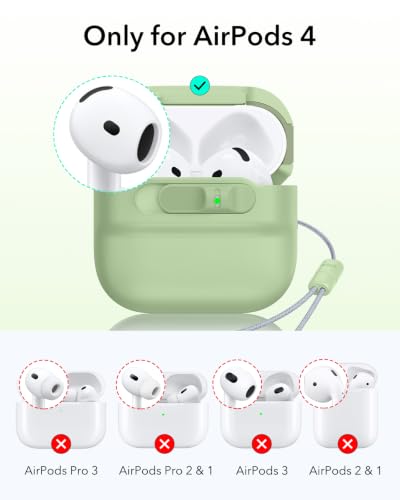 ESR for AirPods 4 Case, Compatible with MagSafe, Pulse Series, Light Green | Compatible with AirPods 4 Generation Case (2024)(USB-C), Magnetic Lid Lock, Drop-Proof Protection Cover with Lanyard - color: Light Green, size: AirPods 4 Case