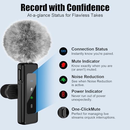 Wireless Mini Microphone for iPhone, Android - 2 Pack Lavalier Microphone for Video Recording,Clip-on Mics Content Creator Microphones for YouTube Tiktok Podcast Vlogging