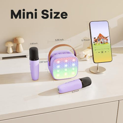 YLL Mini Karaoke Machine with 4 Wireless Microphones, Gifts for Kids | Portable Magic Voice Bluetooth Speaker, Birthday Gifts for Girls Boys Ages 3, 4, 5, 6, 7, 8, 9, 10, 12+ Year Old Family Party - color: Purple-4 Mics