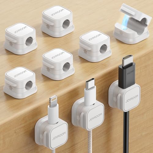 JOYROOM 9 Pack Magnetic Cable Clips, Cord Organizer Adhesive Wire Holder | Home Nightstand Office Desk Accessories, Car Wall Organization, Phone Charger Cord Holder Management, Cable Smooth Adjustable - color: White