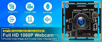 ELP H.264 1080P USB Camera Module with Microphone 3.6mm Wide Angle Webcam | FHD PC Camera for Computer & Laptop, UVC USB2.0 Lightburn Camera for Laser, Home Security, Embedded Machine Vision, Robotics - size: 3.6mm lens