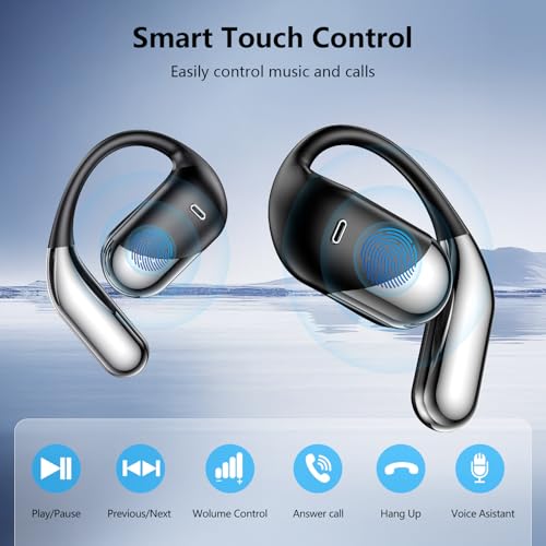 Open Ear Bone Conduction Headphones，,Over Ear Earbuds with Ergonomic Earhook,Bluetooth Headphones 5.4 with Smart Digital Display,60H Playtime,IPX7 Waterproof,Touch Control Operate Running Fit Cycling