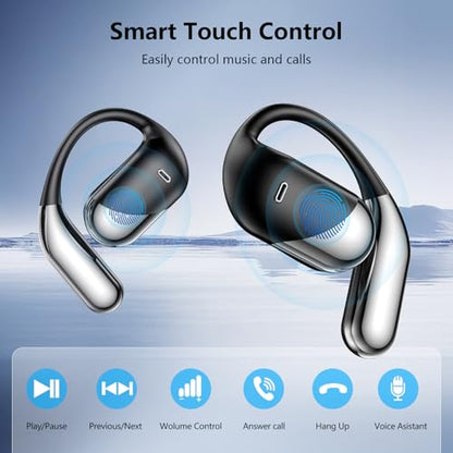 Open Ear Bone Conduction Headphones，,Over Ear Earbuds with Ergonomic Earhook,Bluetooth Headphones 5.4 with Smart Digital Display,60H Playtime,IPX7 Waterproof,Touch Control Operate Running Fit Cycling