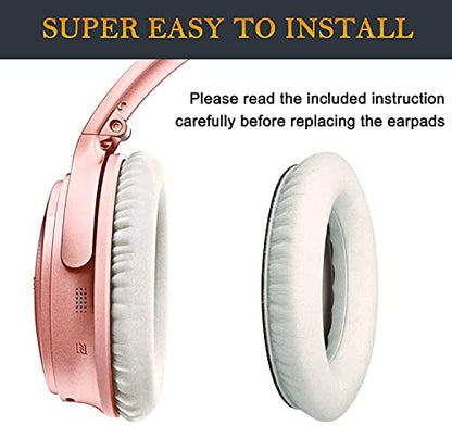 Replacement Earpads Cushions for Bose QuietComfort 35 (QC35) & Quiet Comfort 35 II (QC35 ii) Headphones, Ear Pads with Softer Leather, Noise Isolation Foam, Added Thickness (White) - color: White