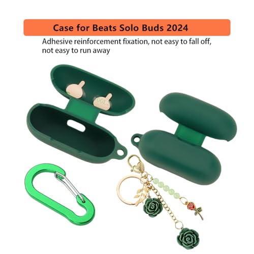 Case for Beats Solo Buds Case Cover with Flower Keychain, Cute Soft Silicone Shockproof Protective Skin Cases for Beats Solo Buds Wireless Earbuds with Carabiner for Women Girl (Black) - color: Black