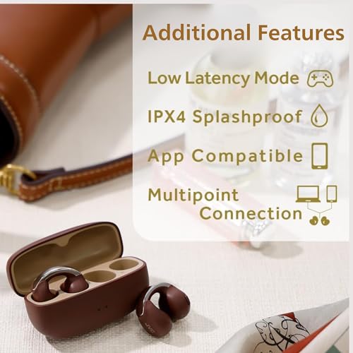 JVC Nearphones Open Ear True Wireless Headphones - Open Ear Earbuds - Bluetooth 5.3-24H Playback - IPX4 Water Resistant - Built-in Mic - Awareness & Comfort - Ear Clip Earbuds - HANP1T - color: Maroon