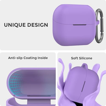 AhaStyle Silicone Case for Samsung Galaxy Buds 3 FE/Galaxy Buds3 Pro/Buds 3 | Front LED Visible, Carabiner Included, Supports Wireless Charging, Shock Resistant, Full Protection - color: Lavender