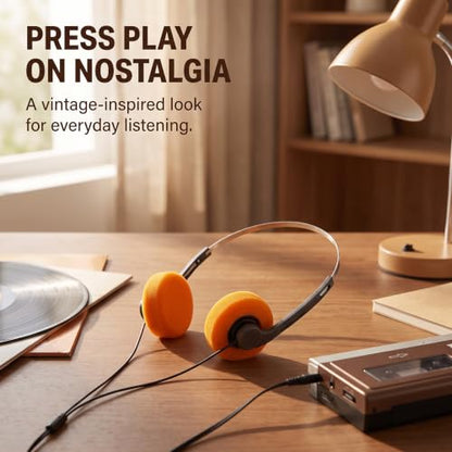 2 Pcs Retro On Ear Headphones, Wired Stereo Headphones, Headphone, Lightweight Portable Headphone with Adjustable Headband, Cassette Player, Over-Ear (Orange and Black) - color: Orange and Black