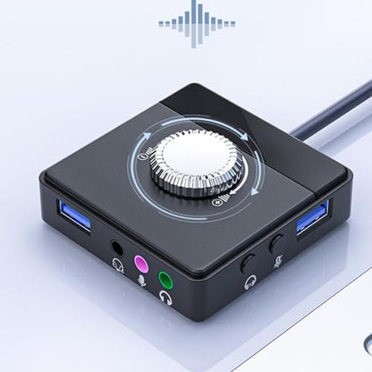USB Sound Card, Plug and Play External USB Sound Adapter Audio Adapter with 3.5mm USB Interface Volume Control for PC Laptop