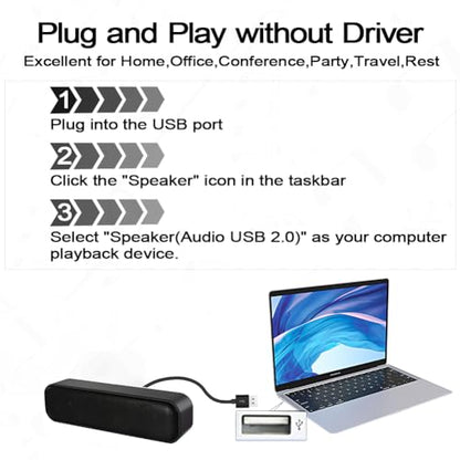 ZETIY Updated Computer Speaker, USB Powered Speaker for Desktop,Windows PC,Mac. Portable Mini Sound bar-Plug and Play with Volume Control and Mute Button (USB-C to USB Adapter Included)