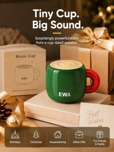 EWA Coffee Mug Speaker, Portable Bluetooth Speaker for Desk & Bedroom(GRE) | Lifestyle Speaker, 5W Clear Sound with Bluetooth 5.4. Coffee Mug Design, IP67 Waterproof, Unique Gift for Coffee Lovers - color: Green
