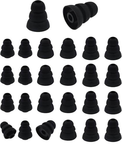 Triple Flange Eartips Compatible with in-Ear Earbuds with Connect Hole 3.8mm-4.5mm, 12 Pairs S/M/L Sizes Soft Silicone Tips, Compatible with Most in-Ear Earbuds 12 Pairs Black