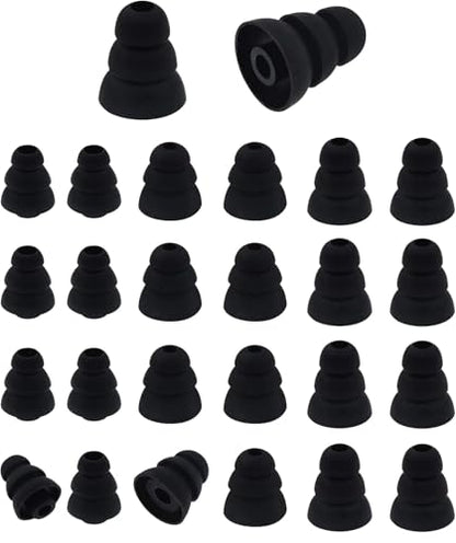 Triple Flange Eartips Compatible with in-Ear Earbuds with Connect Hole 3.8mm-4.5mm, 12 Pairs S/M/L Sizes Soft Silicone Tips, Compatible with Most in-Ear Earbuds 12 Pairs Black