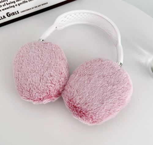 Fluffy Plush Case for AirPods Max Headphones, Cute Furry Fur Ear Cups Skin Soft Slicone Protective Cover for AirPods Max(Pink) - color: Pink