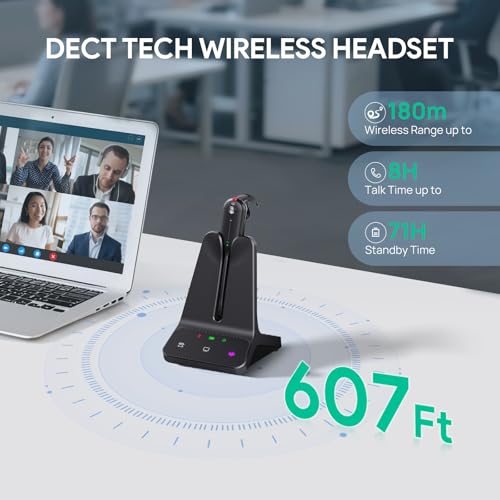Yealink WH63 E2 Wireless DECT Headset, Single Ear Office Headset for Work | Teams Certified,Convertible 3 Wearing Styles,Connects to Desk Phone & Computer, Noise Canceling Mic, 607Ft Wireless Range - color: Teams