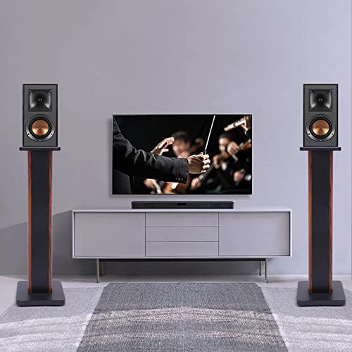 28 Inch Speaker Stands Pair, Wood Grain Floor Speaker Stands, Universal Bookshelf Speakers for Home Theater (Yellow Sandalwood) - color: Yellow Sandalwood