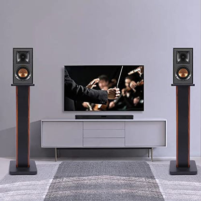 28 Inch Speaker Stands Pair, Wood Grain Floor Speaker Stands, Universal Bookshelf Speakers for Home Theater (Yellow Sandalwood) - color: Yellow Sandalwood