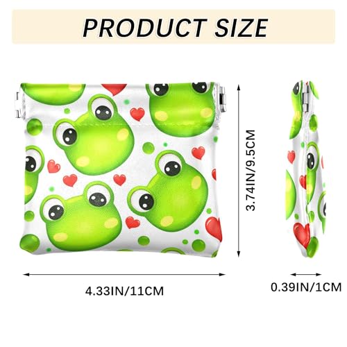Leather Waterproof Portable No Zipper Purse, Coin Pocket Pouch Change Holder, Small Storage Bag for Men Women Headset Credit Card ID Key Lipstick, (Cute Green Frogs)
