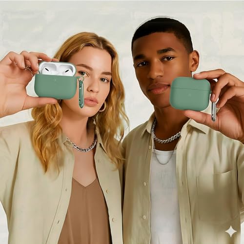 for AirPods 4 Case Cover with Cleaner Kit, Soft Silicone Cover for AirPods 4 Comes with Magnetic Lid Lock & Keychain-Solid for Women/Men,Pine Green - color: C1-Magnetic Pine Green