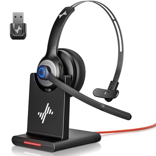 Bluetooth Wireless Headset with Mic for Work, Bluetooth 5.2, Advanced Noise Reduction Microphone, Clear Calls - Comfortable On-Ear Headphones, Applicable to PC, Laptop, Phone, Android, Zoom, Office - color: Black