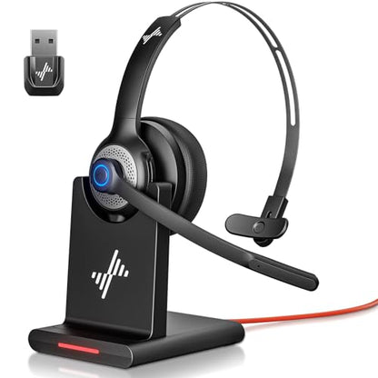 Bluetooth Wireless Headset with Mic for Work, Bluetooth 5.2, Advanced Noise Reduction Microphone, Clear Calls - Comfortable On-Ear Headphones, Applicable to PC, Laptop, Phone, Android, Zoom, Office - color: Black