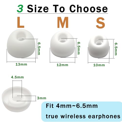 Universal Silicone Replacement Ear Tips/Oval Earbuds Tips for 4mm-7mm LMS | 6 Pairs Rubber Tips Secure Fit & Noise Isolation, White - color: Oval-White