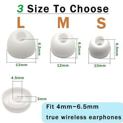 Universal Silicone Replacement Ear Tips/Oval Earbuds Tips for 4mm-7mm LMS | 6 Pairs Rubber Tips Secure Fit & Noise Isolation, White - color: Oval-White