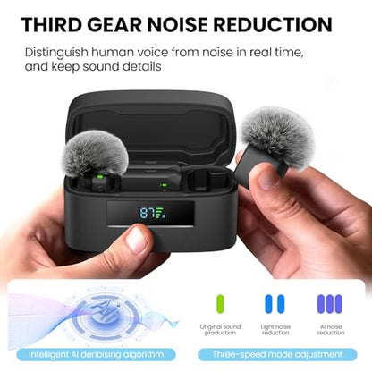 Wireless Lavalier Microphone for iPhone & Android Magnetic Mini Clip Mic | AI Noise Reduction;Lightning & Type-C;9g Light;55H Battery Life with Charging Case for TikTok YouTube Vlog Content Creation