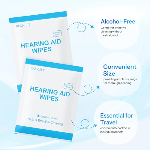 100 Count Hearing Aid Cleaning Wipes, Alcohol-Free Individually Wrapped | Cleaning Wipes for Hearing Aids, Earbuds, Earphones, Headphones & Electronic Devices – Removes Earwax & Dust 4.7" x 6"