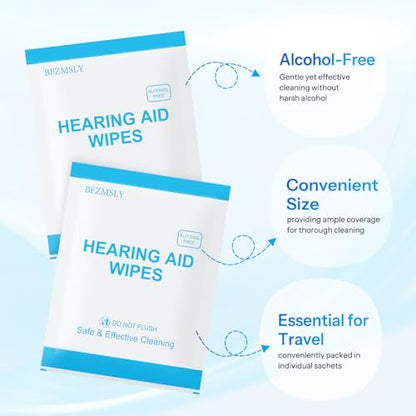 100 Count Hearing Aid Cleaning Wipes, Alcohol-Free Individually Wrapped | Cleaning Wipes for Hearing Aids, Earbuds, Earphones, Headphones & Electronic Devices – Removes Earwax & Dust 4.7" x 6"