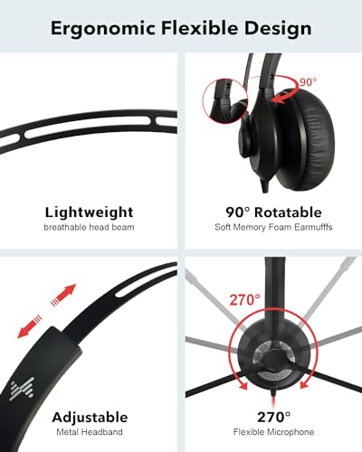 JIAMQISHI Single‑Ear USB Headset with Mic for PC,On-Ear Computer Laptop Headphones with Noise Cancelling Microphone in-line Control for Home Office Online Class (USB+3.5mm Single Ear Headset, Black) - color: Black, style: USB+3.5mm Single Ear Headset