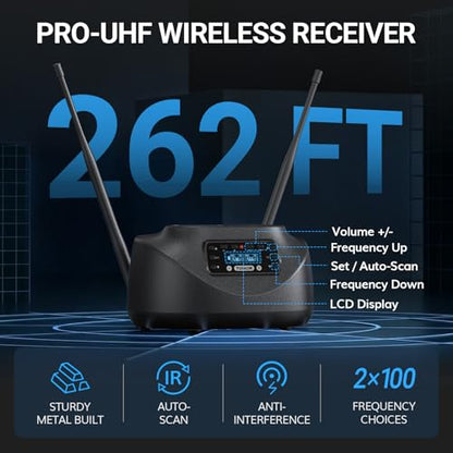 TONOR Bluetooth Wireless Microphones, Rechargeable UHF Cordless Microphone System for Home Party, Metal Dual Handheld 260ft for Home Karaoke, Church, Party,TW-790, Black