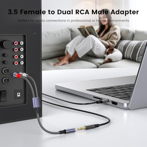 MOSWAG 3.5mm to RCA Cable,25CM 3.5mm Female to 2RCA Male Stereo Audio Cable Gold-Plated for TV,Smartphones,MP3,Tablets,Speakers,Home Theater - size: 1 Pack